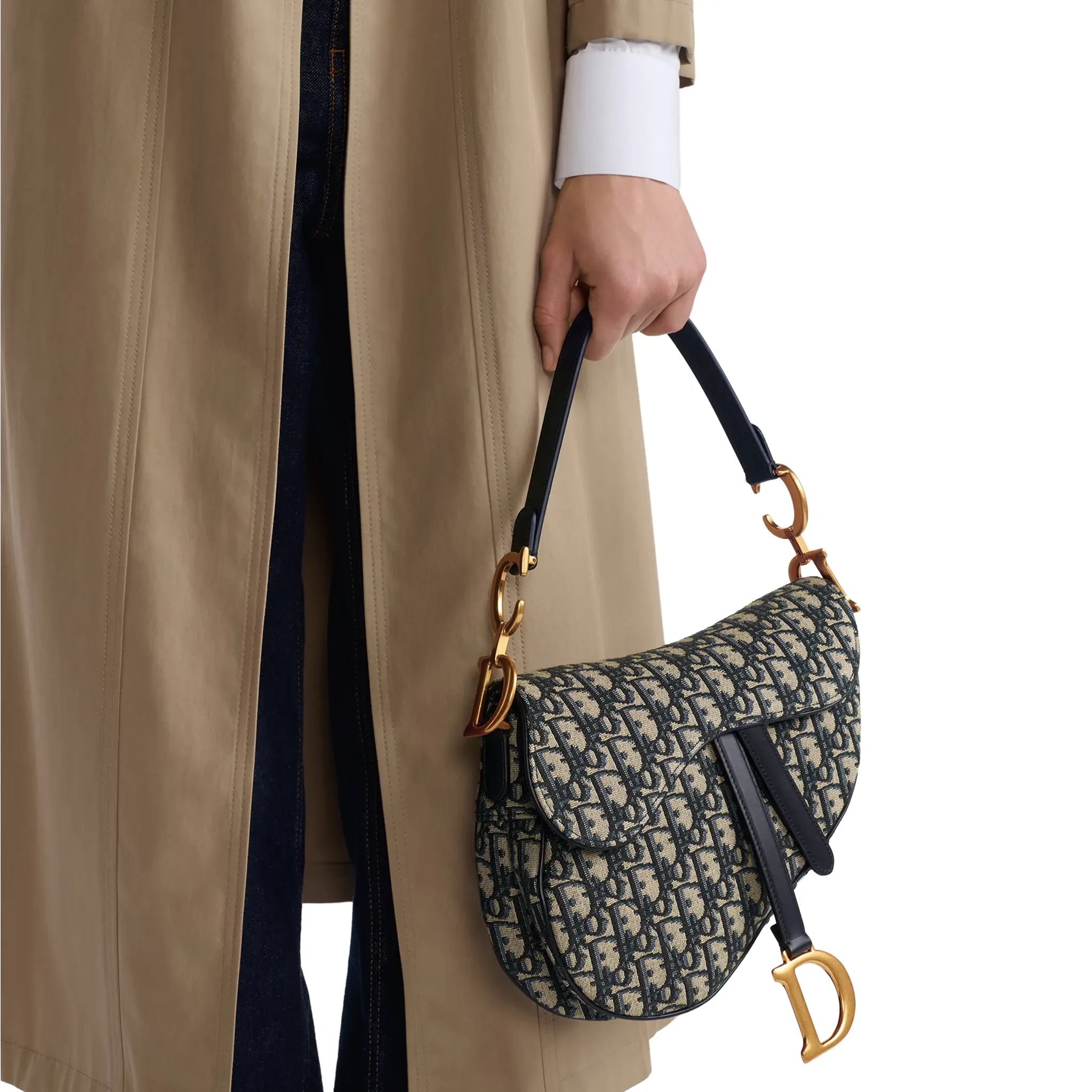 Front View of Dior Oblique Jacquard Saddle Beige Bag With Strap M0455CTZQ_M928